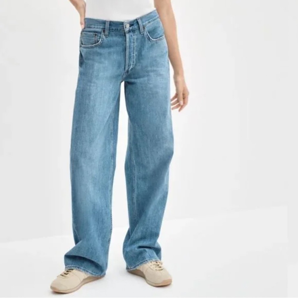 DENIM FORUM The Bo Mid Rise Slouchy Boyfriend 30L 23 W Light Blue Cotton Aritzia